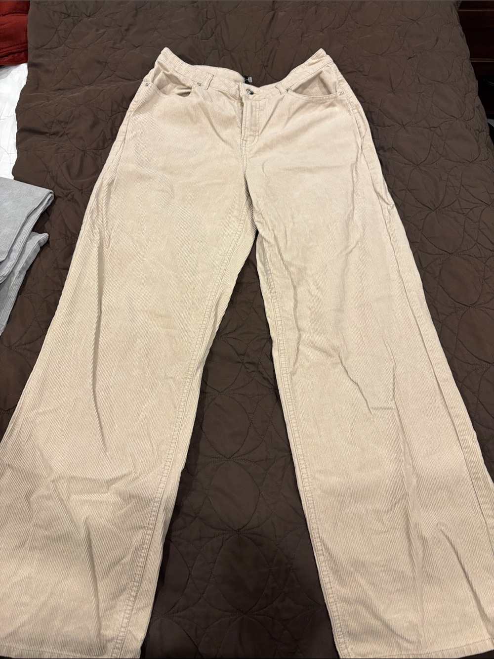 H&M Beige Corduroy Wide-Leg Pants